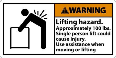 Warning Lifting Hazard Use Assistance Label On White Background vector