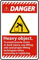 Danger Heavy Object Use Lifting Aids Label On White Background vector