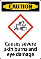 Caution Causes Severe Skin Burns Eye Damage GHS Sign vector