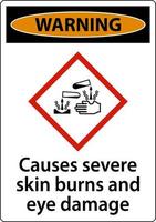 Warning Causes Severe Skin Burns Eye Damage GHS Sign vector