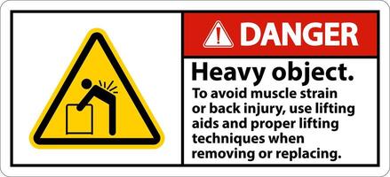 Danger Heavy Object Use Lifting Aids Label On White Background vector