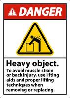 Danger Heavy Object Use Lifting Aids Label On White Background vector