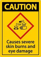 Caution Causes Severe Skin Burns Eye Damage GHS Sign vector