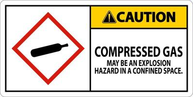 precaución gas comprimido ghs signo sobre fondo blanco vector