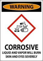 Warning Corrosive Liquid And Vapor Will Burn GHS Sign vector