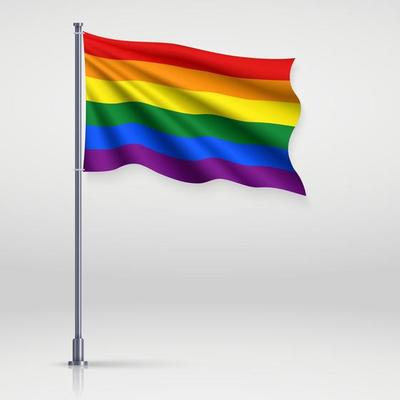 Waving ribbon or banner with flag of LGBT pride.