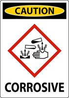 Caution Corrosive GHS Sign On White Background vector