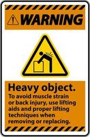 Warning Heavy Object Use Lifting Aids Label On White Background vector