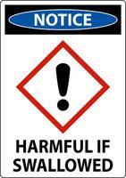 Notice Harmful If Swallowed GHS Sign On White Background vector