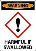 Warning Harmful If Swallowed GHS Sign On White Background vector