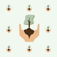 Giving Tree Hands Hold Green Trees Natural Environment Nature Protection vector