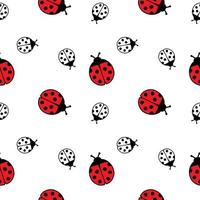Ladybug Seamless Pattern. Cute hand drawn red insects on white background. Simple vector illustration