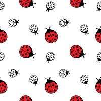 Ladybug Seamless Pattern. Cute hand drawn red insects on white background. Simple vector illustration