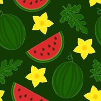 Fresh Juicy Summer Seamless Pattern With Watermelons and Watermelon Blossoms. Perfect for Textile, Wrapping Paper etc. vector