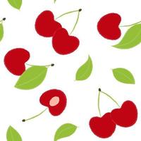 Seamless Vector Pattern With Decorative Bright Cherries and Leaves