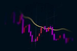 caída de valores mercado pérdida de cambio gráfico de comercio análisis indicador de inversión gráfico de negocios gráficos de fondo digital financiero crisis de acciones a la baja precio rojo en gráfico de tendencia a la baja caída foto