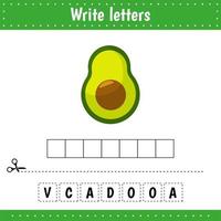 Educational game for kids. Crossword. Avocado. Food. Guess the word. Education developing worksheet. Learning game for kids. vector