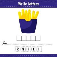 Educational game for kids. Crossword. Fries. Potato. Guess the word. Education developing worksheet. Learning game for kids. Activity page. vector