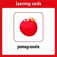 Learning cards for kids. Pomegranate . Fruits. vector