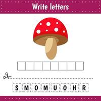 Educational game for kids. Crossword. Mushroom.Food.Guess the word. Education developing worksheet. Learning game for kids. Activity page. vector