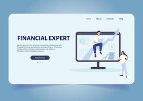 Financial expert consultation concept. Landing page. Accounting consultations. Calculating financial risk graph. Characters count money. vector