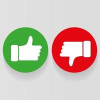 Like and Dislike icon on red and green background. Flat style isolated on grey background. Like and dislike hand vector