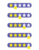 Five stars rating. One, two, three, four, five stars feedback from customer s. vector