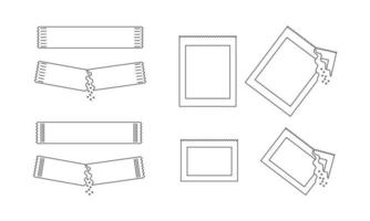 Different outline sachets with sugar, salt or pepper. Set of packets with soluble powder whole and poured vector