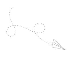 Outline paper plane with line of path. Popular symbol of delivery, communication, travel, imagination, creativity, dreaming vector