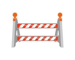 Road barrier with warning lights. Striped traffic obstacle isolated on white background. Work zone safety on highway construction. Under construction sign vector