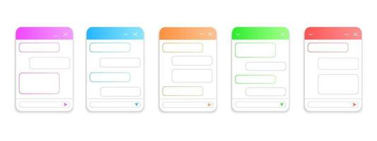 Chatbot window template. Life chat customer service example. Virtual assistant bot layout. Mobile messenger app design vector