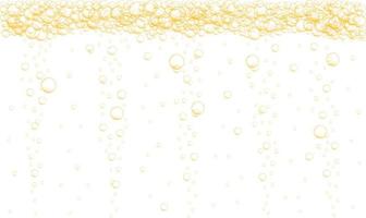 Golden bubbles stream on transparent background. Fizzy carbonated drink, champagne, seltzer, beer, soda, cola, lemonade, sparkling wine texture