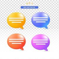 Set of four 3D speech bubble icons, isolated on orange background. 3D Chat icon set. vector