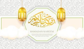 ramadan kareem pancartas y tarjetas de felicitación, con caligrafía, luna creciente y linternas vector