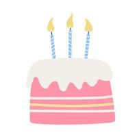 Birthday cake with burning candles  isolated on white background. Hand drawn flat  illustration. Great for greeting cards. vector