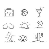 set of summer icon isolated vector