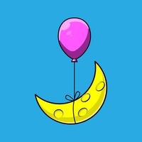 cartoon balloon tying moon cartoon icon illustration vector