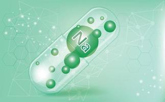 Minerals Na, Natrium, vitamin inside a translucent capsule, macronutrient, dietary supplement on a green gradient background, medical information poster. Vector illustration