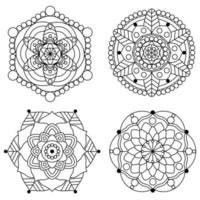 mandala para colorear floral y flor mandala redondo ornamento 4 estilo. elementos decorativos antiguos vector