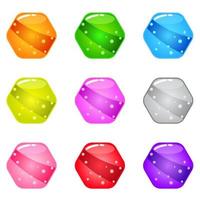 Collection Cute cartoon glossy shape hexagon with jelly in different colors. vector