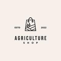 plantilla de icono de diseño de logotipo de tienda de agricultura vectorial, combinación de campo con bolsa de tienda, logotipo lineal de tienda de agricultura vector