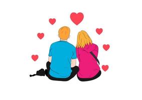 graphics drawing couple boy and girl sit and heart around on white background concept romantic couple valentineday vector