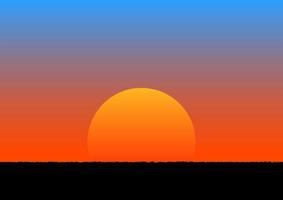 imagen gráfica puesta de sol o amanecer con naranja y azul del cielo con hierba en la ilustración de vector de tierra