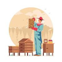 Beekeeper Holding Honeycomb vector