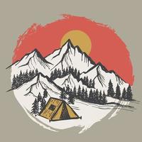 Sketch Camping in nature set, Mountain landscape, vector illustrations.