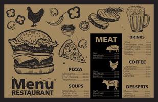 Menu template design for restaurant, sketch illustration. Vector. vector