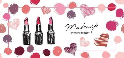 Makeup set. Lipstick hand drawn illustration. vector