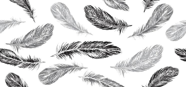 plumas sobre fondo blanco. estilo de boceto dibujado a mano. vector