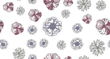 Flowers pattern Hand-drawn. Vector seamless background.