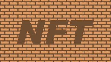 NFT text isolated on brick wall background design, unique NFT design art token, vector illustration.